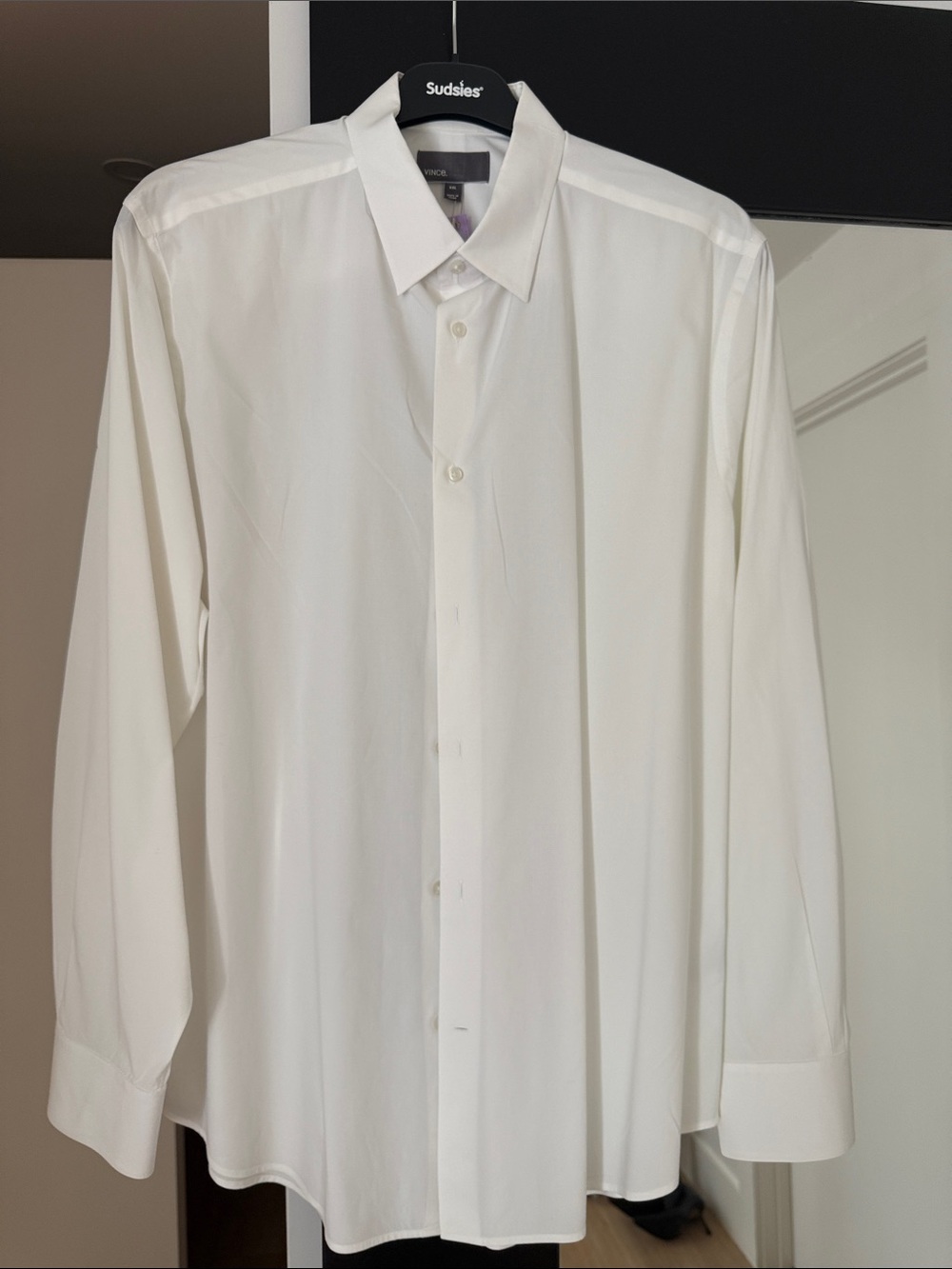Vince Men's White Long-Sleeve Point-Collar Dress Shirt